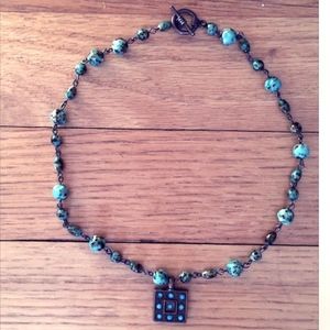 Vintage Hand Made Ceramic Turquoise Necklace